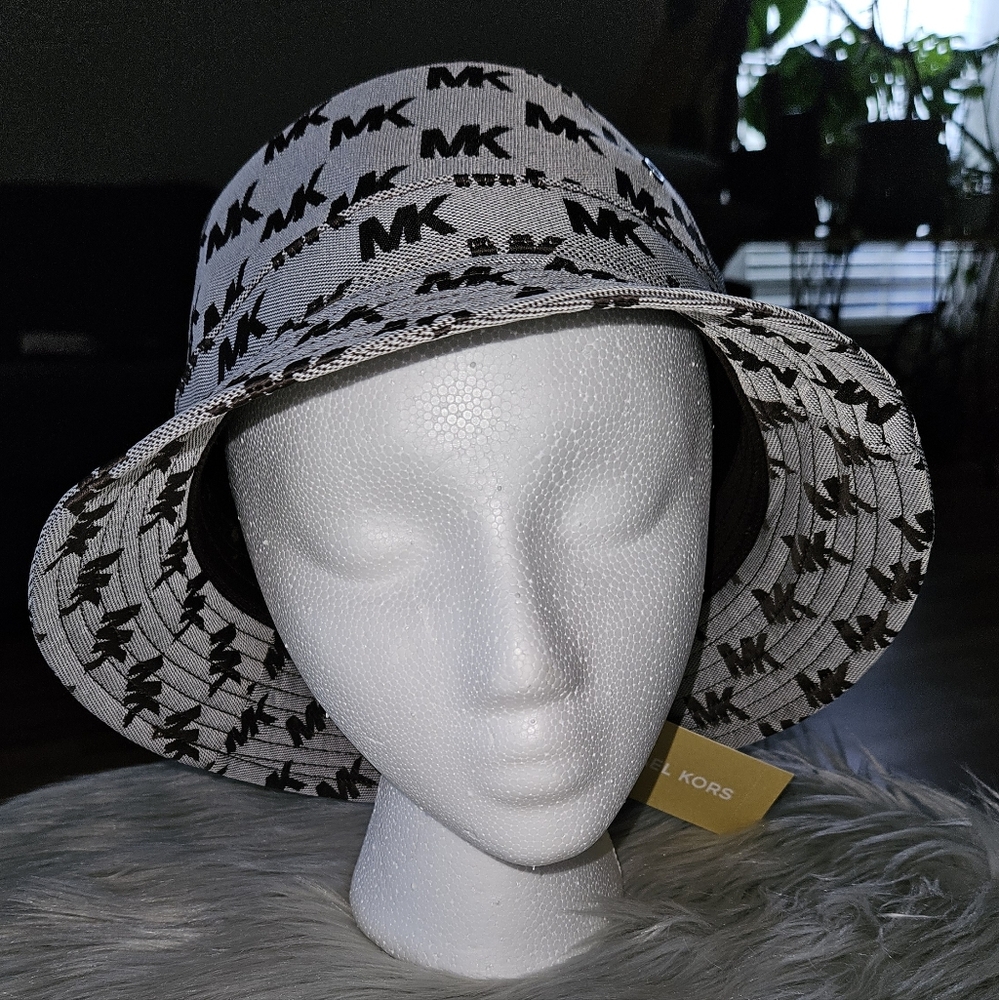 Authentic Michael Kors Brown and Gray Monogram Bucket Hat